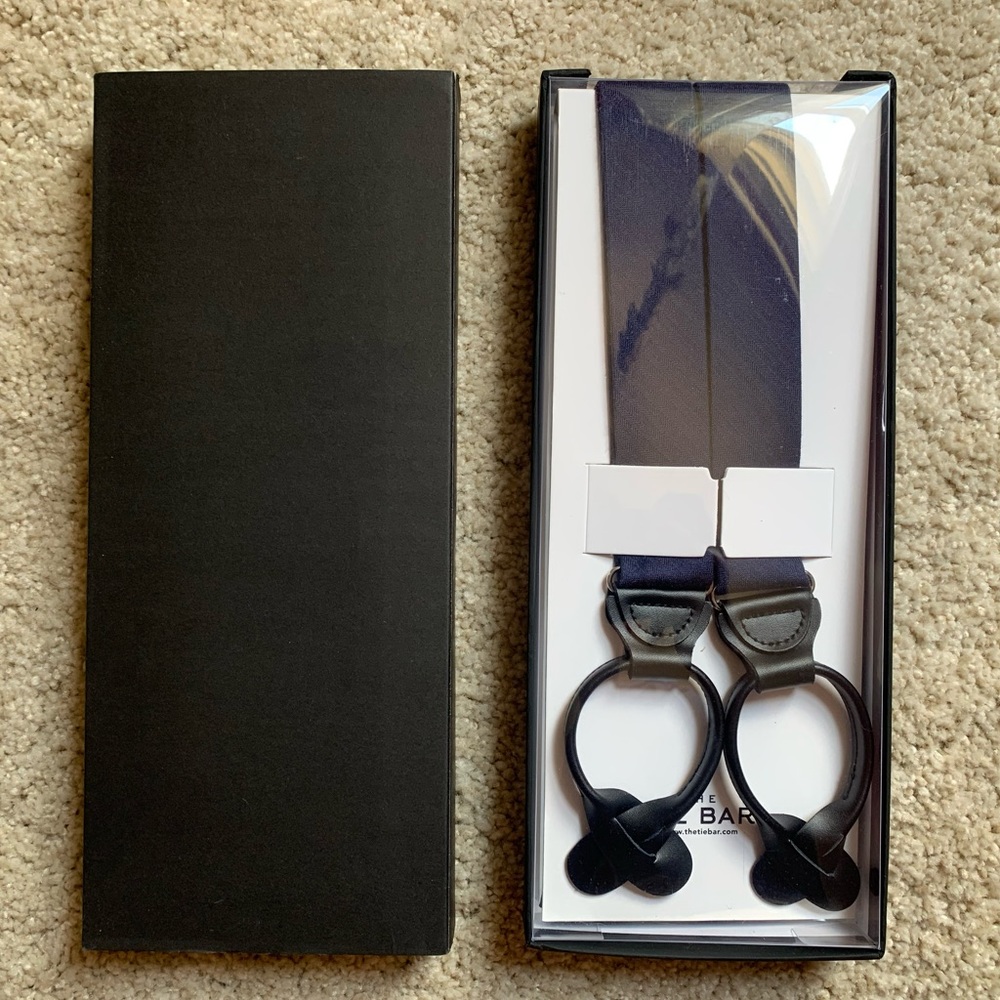 The Tie Bar Astute Solid Navy Suspenders